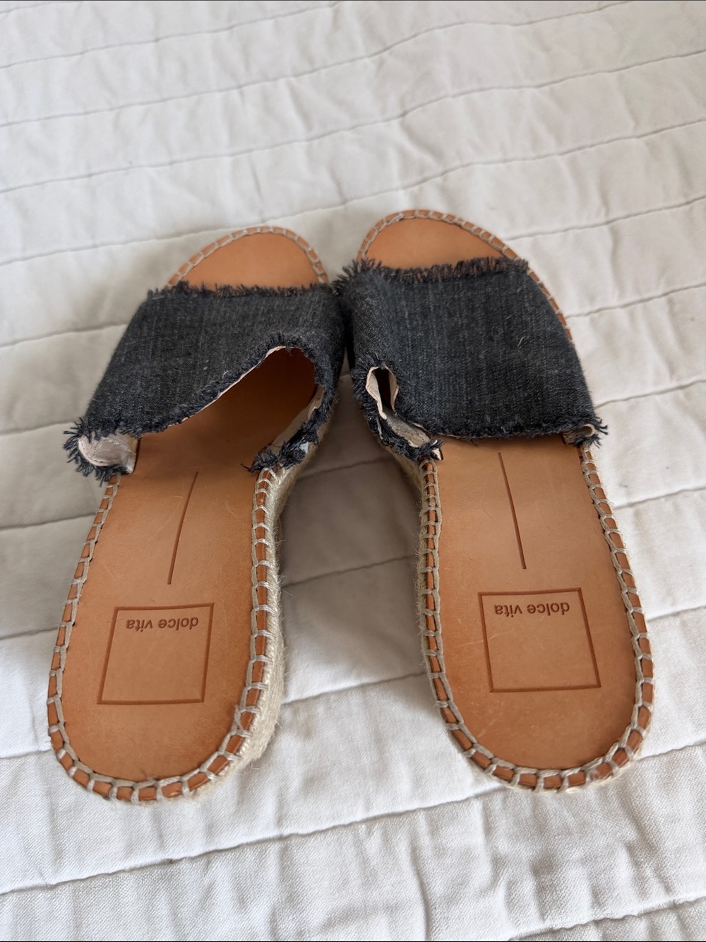 Dolce Vita Dark Black Frayed Denim Espadrille Wedge Slides 8.5 - Picture 6 of 6